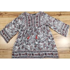 Anandas Collection‎ Boho Tunic Dress Sz L Tassels Colorful Coverup India Floral